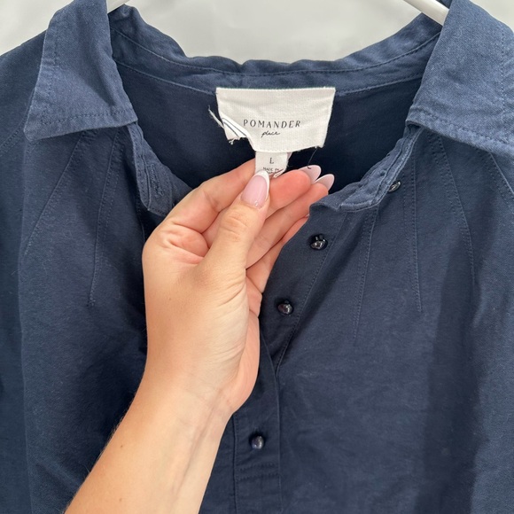 Pomander Place Tuckernuck French Navy Polly Shirt Dress Size L Lagenlook Shift - Picture 5 of 8